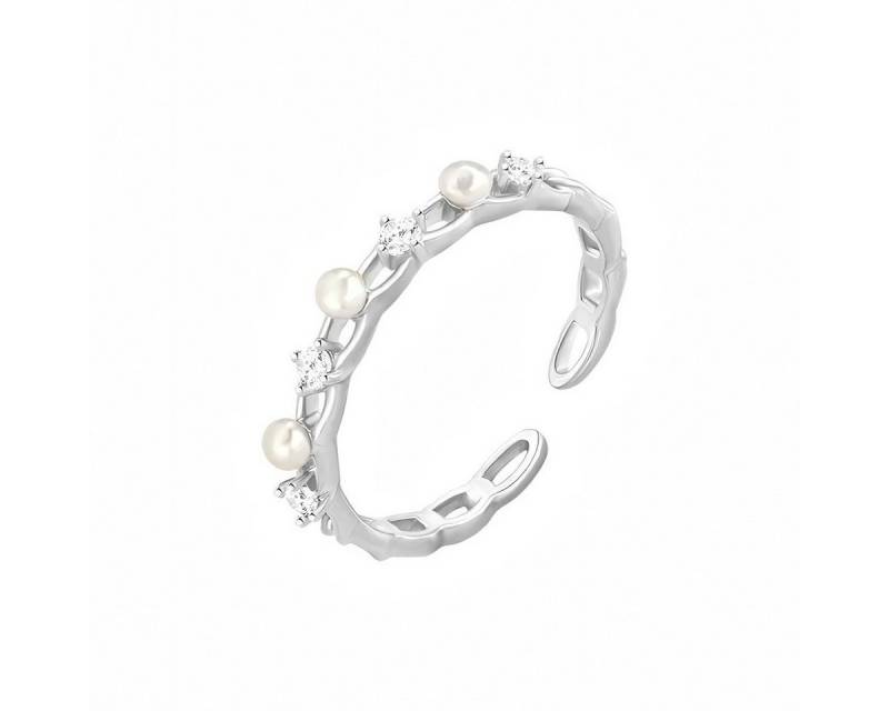 The Beauty House Fingerring Damen silberfarbiger Vintage Ring mit Perlen und Zirkonia von The Beauty House