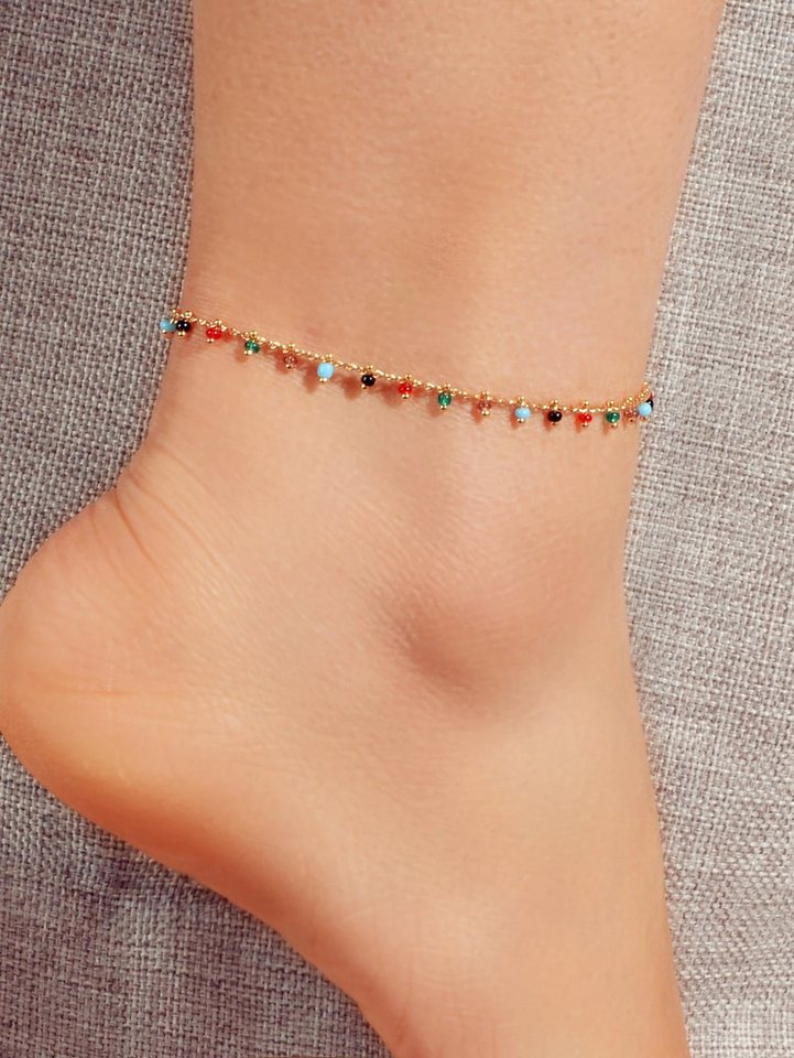 The Beauty House Fußkette Bunte Fußkette Damen – Vergoldetes Fußkettchen mit Perlen, – Boho Sommer Schmuck – Verstellbar von The Beauty House