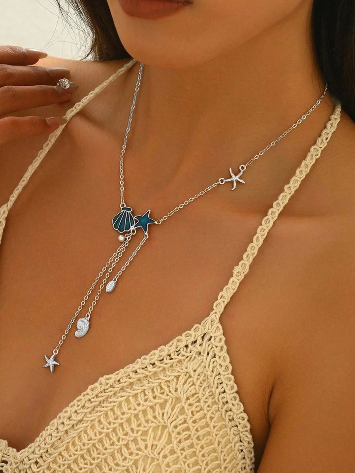 The Beauty House Kette mit Anhänger Damen Halskette im maritimen Stil – Seestern & Muschel Anhänger, Boho Schmuck für Sommer & Strand von The Beauty House