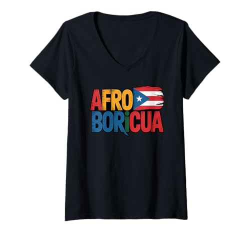 Damen Afro-Boricua Afrikanische Puerto Rico-Flagge Puerto Rico Boricua T-Shirt mit V-Ausschnitt Damen Afro-Boricua Afrikanische Puerto Rico-Flagge Puerto Rico Boricua T-Shirt mit V-Ausschnitt von The Best Boricua Designs
