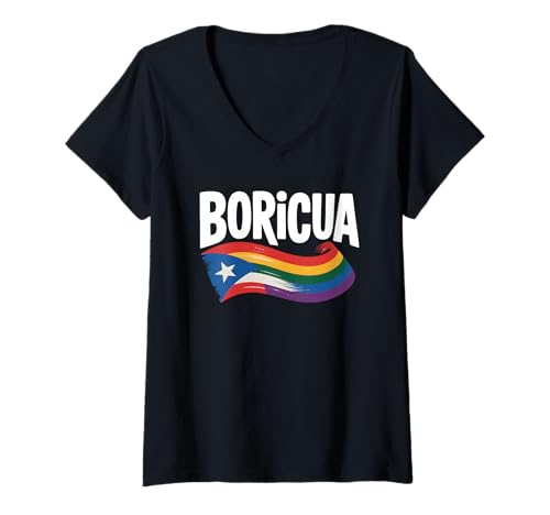 Damen Boricua LGBTQ+ Pride Rainbow Puerto Rico Flagge Pride Month T-Shirt mit V-Ausschnitt Damen Boricua LGBTQ+ Pride Rainbow Puerto Rico Flagge Pride Month T-Shirt mit V-Ausschnitt von The Best Boricua Designs