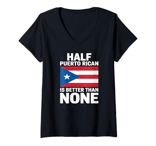 Damen Halbe puertoricanische Puerto Rico-Flagge Pride Boricua T-Shirt mit V-Ausschnitt von The Best Boricua Designs