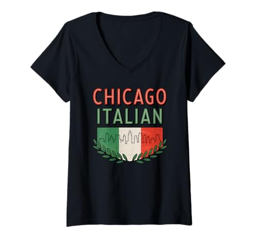 Damen Chicago Italienische Flagge Little Italy Nachbarschaft Illinois T-Shirt mit V-Ausschnitt Damen Chicago Italienische Flagge Little Italy Nachbarschaft Illinois T-Shirt mit V-Ausschnitt von The Best Chicago Designs
