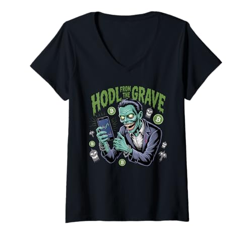 Damen HODL from The Grave Kryptowährung Bitcoin Halloween Kostüm T-Shirt mit V-Ausschnitt Damen HODL from The Grave Kryptowährung Bitcoin Halloween Kostüm T-Shirt mit V-Ausschnitt von The Best Crypto Designs