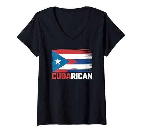 Damen Kubanischer Halbkubaner Puertoricaner Boricua Cuba Flag Pride T-Shirt mit V-Ausschnitt Damen Kubanischer Halbkubaner Puertoricaner Boricua Cuba Flag Pride T-Shirt mit V-Ausschnitt von The Best Cuban Designs