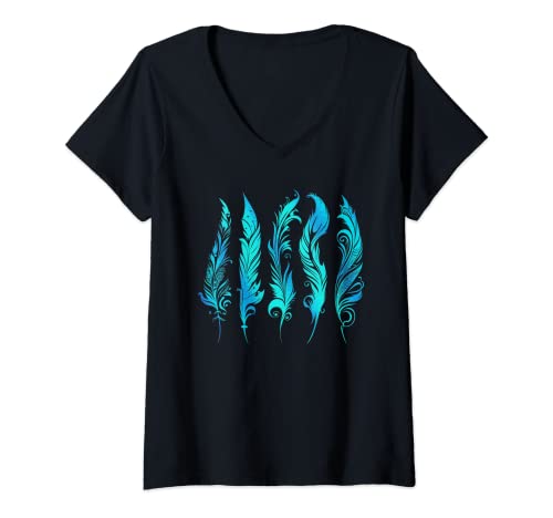 Damen Blaue Federn Boho Stil Vogel Tier Muster Ornament Indianer T-Shirt mit V-Ausschnitt Damen Blaue Federn Boho Stil Vogel Tier Muster Ornament Indianer T-Shirt mit V-Ausschnitt von The Best Designs I Trends & Gifts I Born for Art