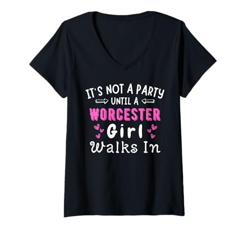 Damen Party Worcester-Mädchen geht in Massachusetts an der Ostküste spazieren Mädchen T-Shirt mit V-Ausschnitt von The Best East Coast Designs