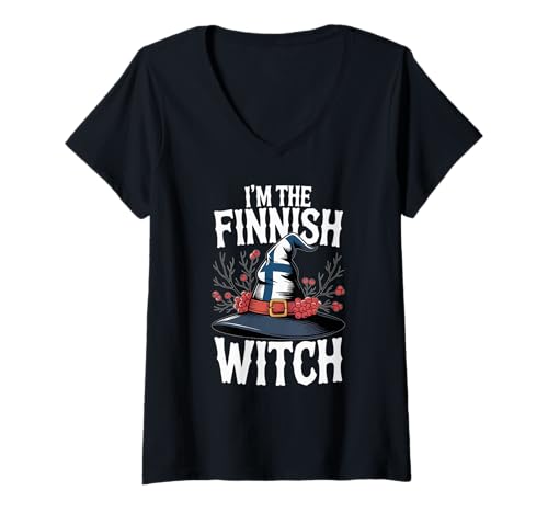 Damen I'm The Finnish Witch Finnland Flag Easy Halloween Costume T-Shirt mit V-Ausschnitt von The Best Finland Designs