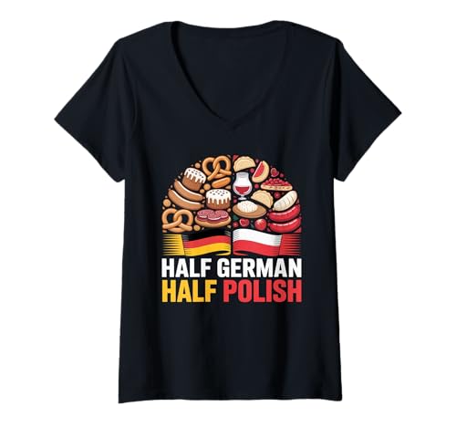 Damen Halb Deutsch Polen Deutschland Polen Flaggen Lebensmittel Gemischtes Erbe T-Shirt mit V-Ausschnitt Damen Halb Deutsch Polen Deutschland Polen Flaggen Lebensmittel Gemischtes Erbe T-Shirt mit V-Ausschnitt von The Best Heritage Designs