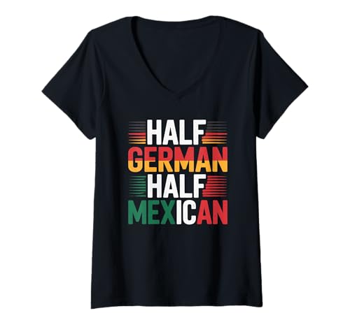 Damen Halbdeutsche mexikanische Flagge mit gemischtem Erbe, Deutschland, Mexiko T-Shirt mit V-Ausschnitt Damen Halbdeutsche mexikanische Flagge mit gemischtem Erbe, Deutschland, Mexiko T-Shirt mit V-Ausschnitt von The Best Heritage Designs