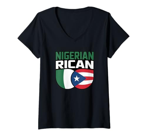 Damen Nigerianische Flagge Puerto Rico Nigeria Puerto Rico Boricua T-Shirt mit V-Ausschnitt von The Best Heritage Designs