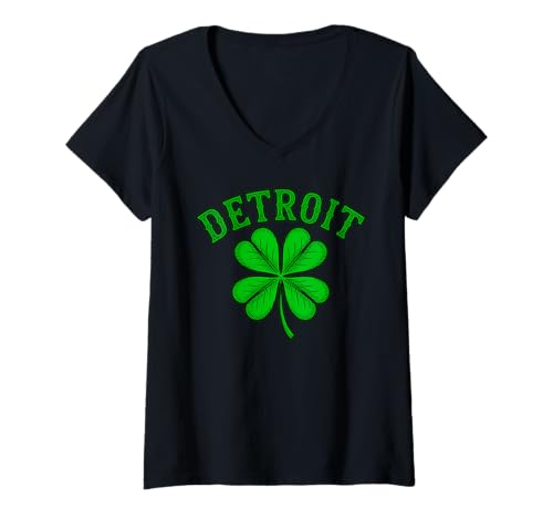Damen Detroit Irland St. Patrick's Day Michigan Midwest T-Shirt mit V-Ausschnitt Damen Detroit Irland St. Patrick's Day Michigan Midwest T-Shirt mit V-Ausschnitt von The Best Ireland Designs