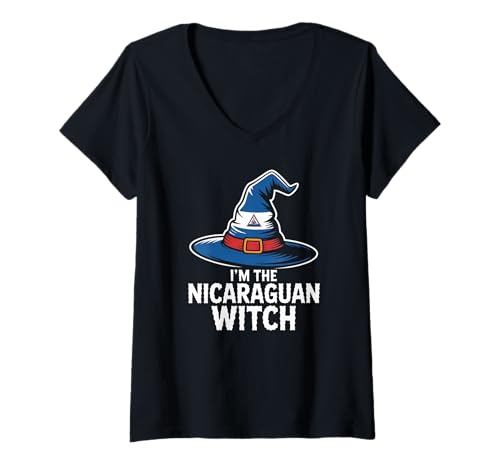 Damen Ich Bin die nicaraguanische Hexe Nicaragua Einfaches Halloween-Kostüm T-Shirt mit V-Ausschnitt Damen Ich Bin die nicaraguanische Hexe Nicaragua Einfaches Halloween-Kostüm T-Shirt mit V-Ausschnitt von The Best Nicaragua Designs