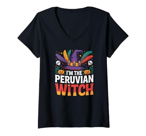 Damen I'm The Peruanische Hexe Peru Flagge Einfaches Halloween-Kostüm T-Shirt mit V-Ausschnitt Damen I'm The Peruanische Hexe Peru Flagge Einfaches Halloween-Kostüm T-Shirt mit V-Ausschnitt von The Best Peru Designs