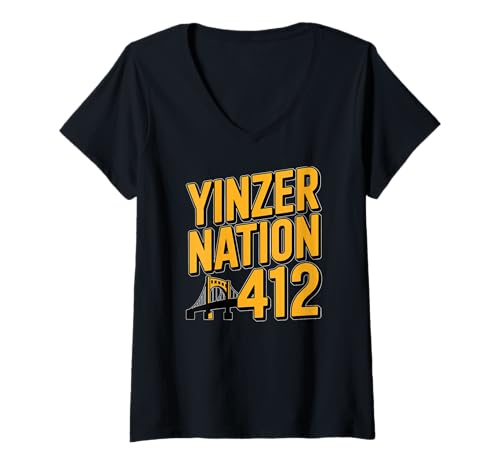 Damen Yinzer Nation 412 Pittsburgh Steel City Pennsylvania Pride T-Shirt mit V-Ausschnitt von The Best Pittsburgh Designs
