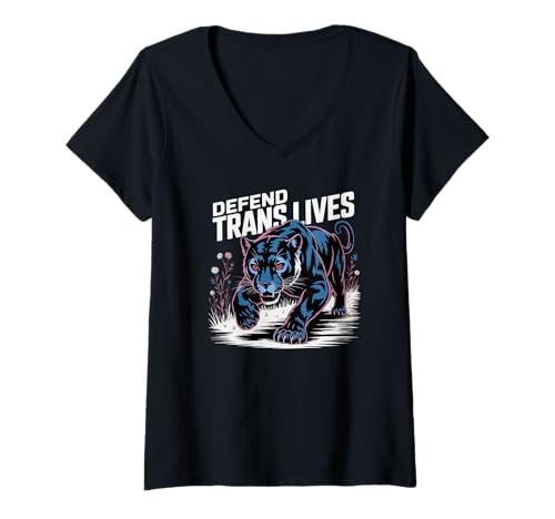 Damen Defend Trans Lives – Vintage Black Panther & Floral Design T-Shirt mit V-Ausschnitt Damen Defend Trans Lives – Vintage Black Panther & Floral Design T-Shirt mit V-Ausschnitt von The Best Pride Merch