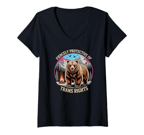 Damen Fiercely Protective of Trans Rights – Mama Papa Ally Bear T-Shirt mit V-Ausschnitt Damen Fiercely Protective of Trans Rights – Mama Papa Ally Bear T-Shirt mit V-Ausschnitt von The Best Pride Merch