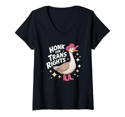 Damen HONK for Trans Rights - Lustiges Gans LGBTQIA+ Verbündetes Geschenk T-Shirt mit V-Ausschnitt Damen HONK for Trans Rights - Lustiges Gans LGBTQIA+ Verbündetes Geschenk T-Shirt mit V-Ausschnitt von The Best Pride Merch