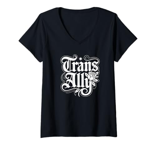 Damen Trans Ally - Kühnes Tattoo-Design mit Rose LGBT Pride T-Shirt mit V-Ausschnitt Damen Trans Ally - Kühnes Tattoo-Design mit Rose LGBT Pride T-Shirt mit V-Ausschnitt von The Best Pride Merch