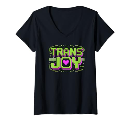 Damen Trans Joy - 8-Bit-LGBT Pride Ally im Retro-LGBT-Design T-Shirt mit V-Ausschnitt von The Best Pride Merch