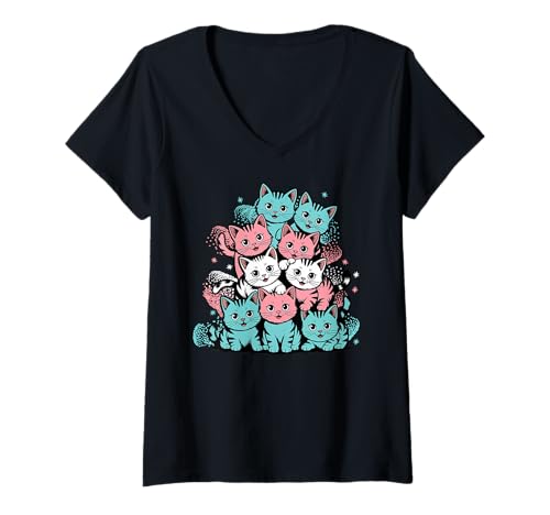 Damen Vintage Retro Trans Pride Cat Cluster - dezentes LGBTQ+ Design T-Shirt mit V-Ausschnitt Damen Vintage Retro Trans Pride Cat Cluster - dezentes LGBTQ+ Design T-Shirt mit V-Ausschnitt von The Best Pride Merch