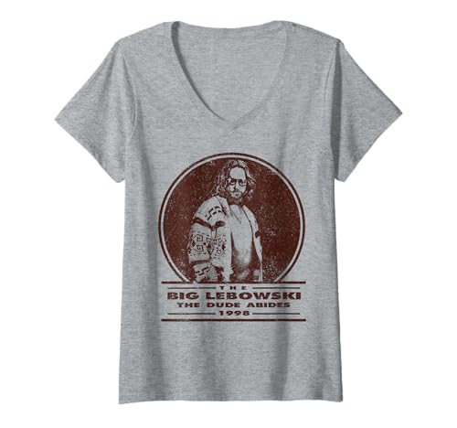 Damen Big Lebowski Distressed Dude Abides Stamp T-Shirt mit V-Ausschnitt von The Big Lebowski