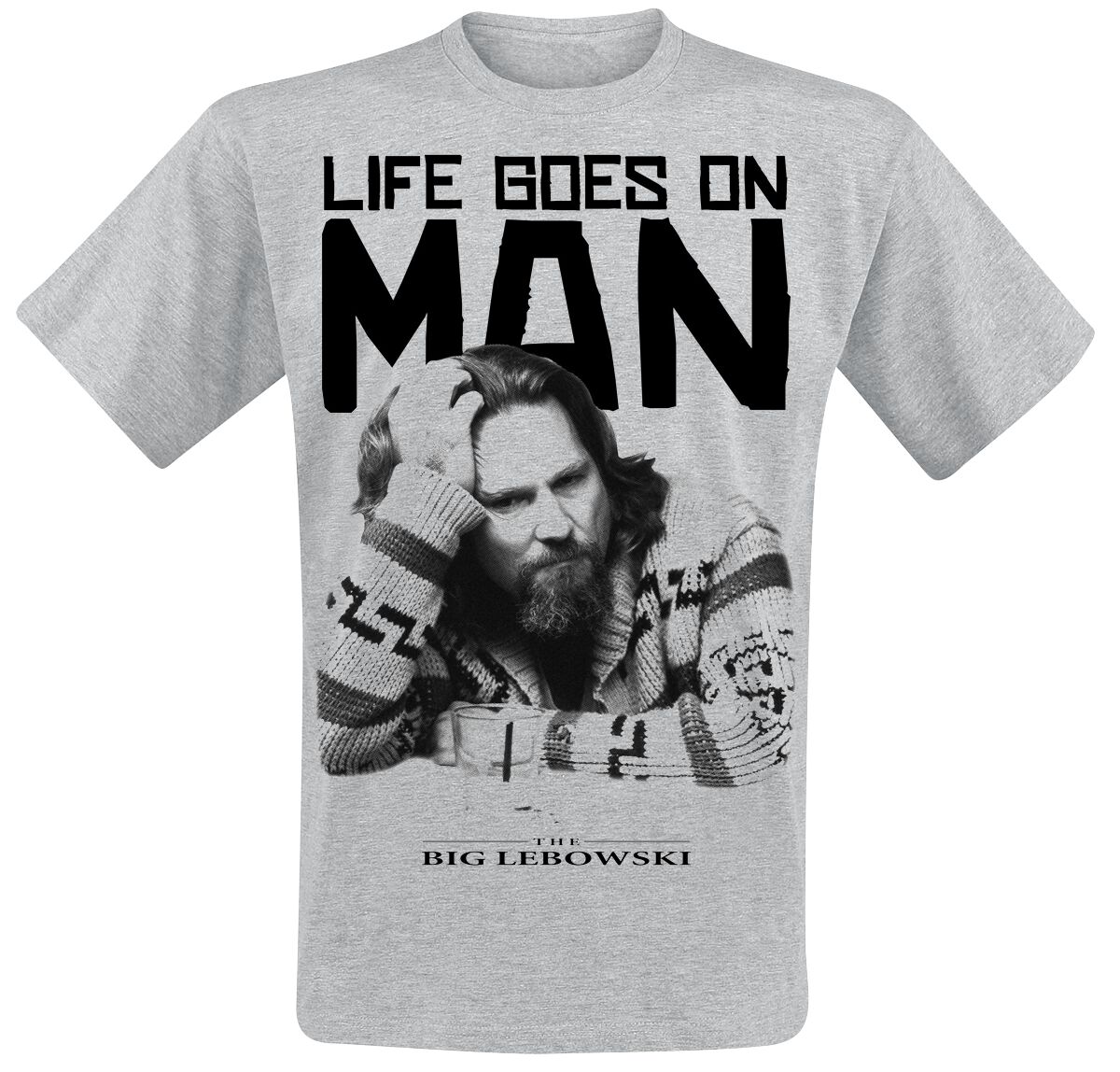 The Big Lebowski T-Shirt - Life Goes On Man - S bis XXL - für Männer - Größe S - grau meliert  - Lizenzierter Fanartikel von The Big Lebowski