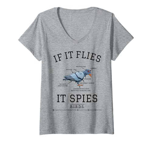 Damen If It Flies It Spies, Taube, Spionage, Verschwörung T-Shirt mit V-Ausschnitt Damen If It Flies It Spies, Taube, Spionage, Verschwörung T-Shirt mit V-Ausschnitt von The Birds Are Watching You