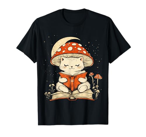 Damen Cottagecore Pilz Katze Lesen EIN Buch T-Shirt Damen Cottagecore Pilz Katze Lesen EIN Buch T-Shirt von The Boho Goth Fairy