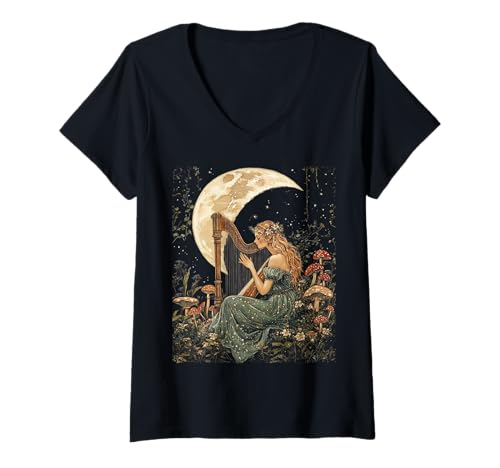 Damen Dark Cottagecore Goblincore Grunge Fairycore Damen T-Shirt mit V-Ausschnitt von The Boho Goth Fairy