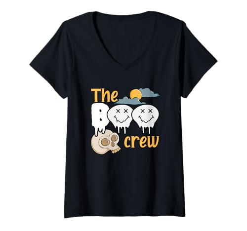 Damen Halloween Spooky Ghost Skelett Squad Scary The Boo Crew T-Shirt mit V-Ausschnitt Damen Halloween Spooky Ghost Skelett Squad Scary The Boo Crew T-Shirt mit V-Ausschnitt von The Boo Crew Skeleton Ghost Halloween Costume