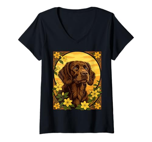 Damen Boykin Spaniel und gelbe Jasminblüten T-Shirt mit V-Ausschnitt Damen Boykin Spaniel und gelbe Jasminblüten T-Shirt mit V-Ausschnitt von The Carolinas Territory Symbols Gifts Tees taiche