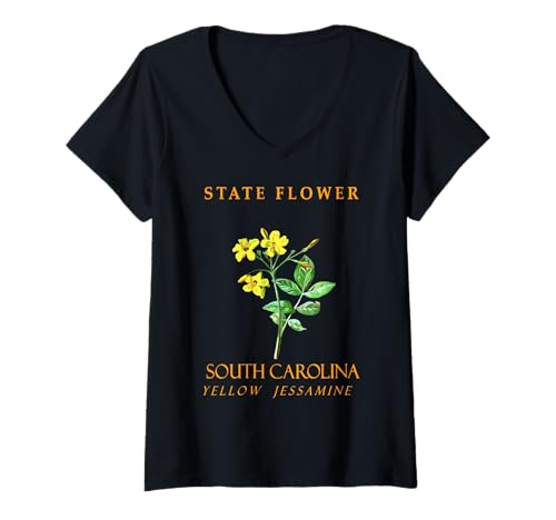 Damen Carolinas Region und Territory Blume Gelsemium Gelb T-Shirt mit V-Ausschnitt von The Carolinas Territory Symbols Gifts Tees taiche