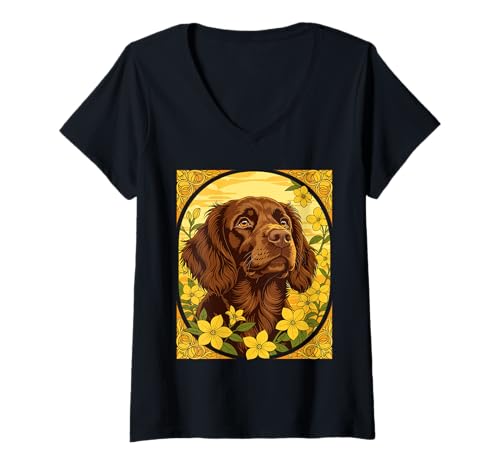 Damen Der kleine braune Hund und Jasminblüten T-Shirt mit V-Ausschnitt Damen Der kleine braune Hund und Jasminblüten T-Shirt mit V-Ausschnitt von The Carolinas Territory Symbols Gifts Tees taiche
