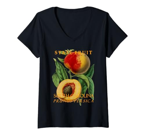 Damen Die Frucht des Carolinas Territory: Der Pfirsich T-Shirt mit V-Ausschnitt von The Carolinas Territory Symbols Gifts Tees taiche