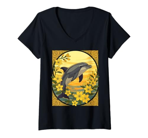 Damen Großer Tümmler mit gelben Jasminblüten T-Shirt mit V-Ausschnitt Damen Großer Tümmler mit gelben Jasminblüten T-Shirt mit V-Ausschnitt von The Carolinas Territory Symbols Gifts Tees taiche