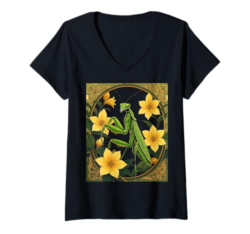 Damen Mantid Insekt und gelbe Jasminblüten T-Shirt mit V-Ausschnitt Damen Mantid Insekt und gelbe Jasminblüten T-Shirt mit V-Ausschnitt von The Carolinas Territory Symbols Gifts Tees taiche