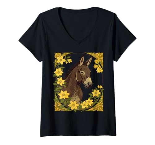 Damen Maultier Bauernhoftier umgeben von gelben Jasminblüten T-Shirt mit V-Ausschnitt Damen Maultier Bauernhoftier umgeben von gelben Jasminblüten T-Shirt mit V-Ausschnitt von The Carolinas Territory Symbols Gifts Tees taiche