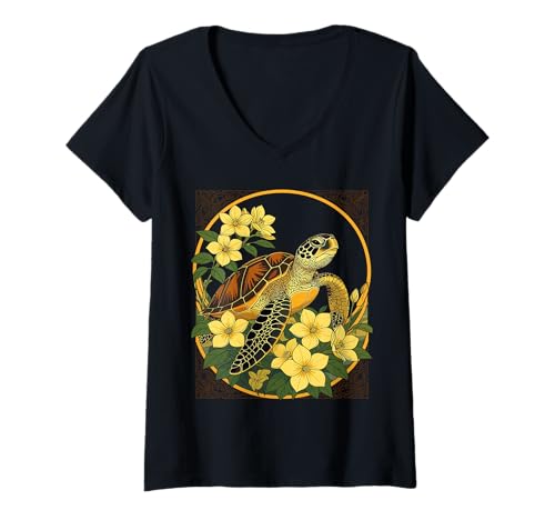 Damen Meeresschildkröte und gelbe Gelsemiumblüten T-Shirt mit V-Ausschnitt Damen Meeresschildkröte und gelbe Gelsemiumblüten T-Shirt mit V-Ausschnitt von The Carolinas Territory Symbols Gifts Tees taiche