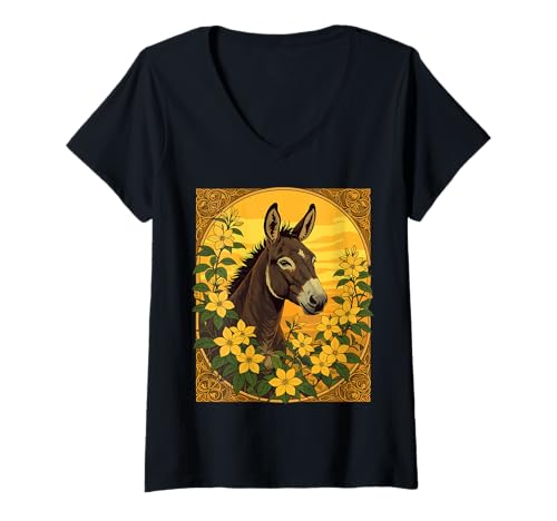 Damen Mule Pack Tier umgeben von gelben Jasminblüten T-Shirt mit V-Ausschnitt Damen Mule Pack Tier umgeben von gelben Jasminblüten T-Shirt mit V-Ausschnitt von The Carolinas Territory Symbols Gifts Tees taiche