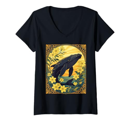 Damen Nordatlantik-Glattwal und Jasminblüten T-Shirt mit V-Ausschnitt Damen Nordatlantik-Glattwal und Jasminblüten T-Shirt mit V-Ausschnitt von The Carolinas Territory Symbols Gifts Tees taiche