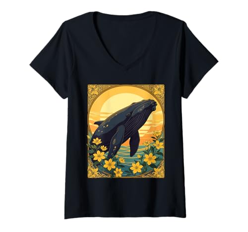 Damen Nordatlantischer Glattwal und gelbe Jasminblüten T-Shirt mit V-Ausschnitt Damen Nordatlantischer Glattwal und gelbe Jasminblüten T-Shirt mit V-Ausschnitt von The Carolinas Territory Symbols Gifts Tees taiche