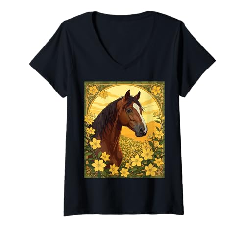 Damen Pferd umgeben von gelben Jasminblüten T-Shirt mit V-Ausschnitt Damen Pferd umgeben von gelben Jasminblüten T-Shirt mit V-Ausschnitt von The Carolinas Territory Symbols Gifts Tees taiche