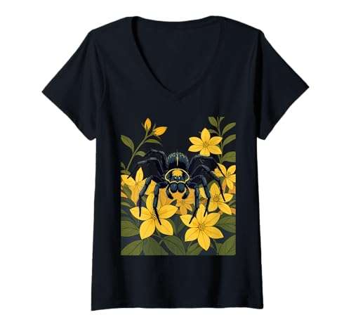 Damen Riesige Wolfspinne umgeben von gelben Jasminblüten T-Shirt mit V-Ausschnitt Damen Riesige Wolfspinne umgeben von gelben Jasminblüten T-Shirt mit V-Ausschnitt von The Carolinas Territory Symbols Gifts Tees taiche