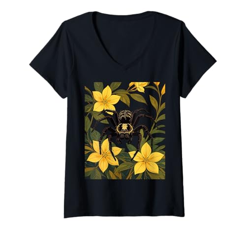 Damen Riesige Wolfspinne und gelbe Jasminblüten T-Shirt mit V-Ausschnitt Damen Riesige Wolfspinne und gelbe Jasminblüten T-Shirt mit V-Ausschnitt von The Carolinas Territory Symbols Gifts Tees taiche