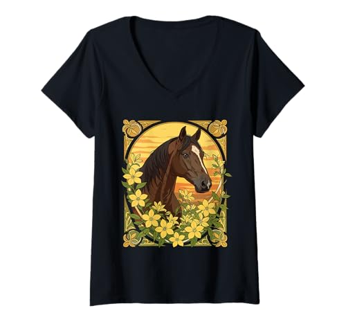 Damen Spanische Pferderasse umgeben von gelben Jasminblüten T-Shirt mit V-Ausschnitt Damen Spanische Pferderasse umgeben von gelben Jasminblüten T-Shirt mit V-Ausschnitt von The Carolinas Territory Symbols Gifts Tees taiche