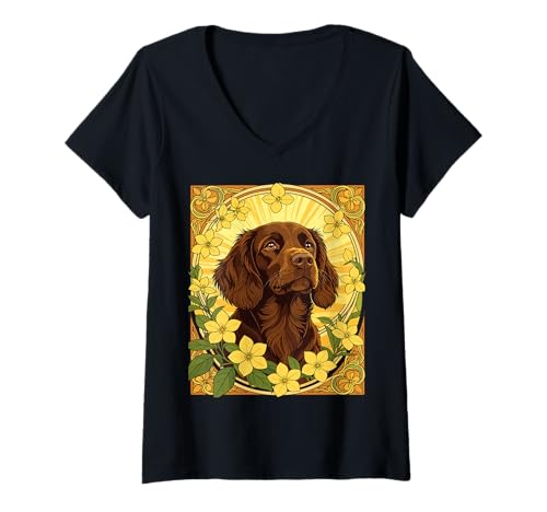 Damen Sumpfpudel und gelbe Jasminblüten T-Shirt mit V-Ausschnitt Damen Sumpfpudel und gelbe Jasminblüten T-Shirt mit V-Ausschnitt von The Carolinas Territory Symbols Gifts Tees taiche