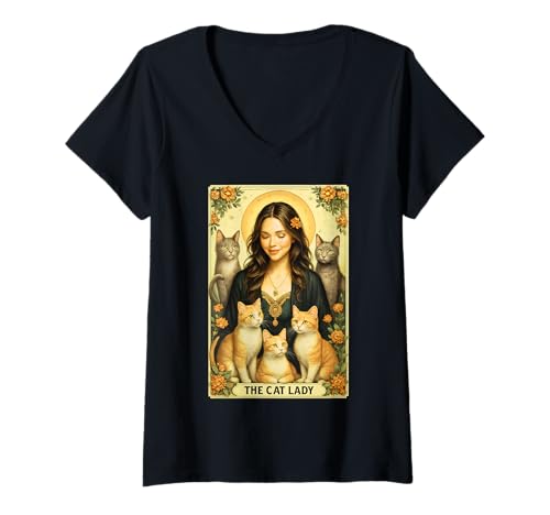 Damen The Cat Lady Tarot Card Witchy Gothic Halloween Cat Mom T-Shirt mit V-Ausschnitt Damen The Cat Lady Tarot Card Witchy Gothic Halloween Cat Mom T-Shirt mit V-Ausschnitt von The Cat Lady Tarot Card Vintage Gothic Cat Mom Tee