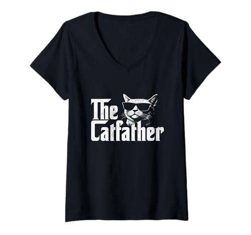 Damen The Catfather Lustiger Katzenvater Vatertag Vintage-Vatertag T-Shirt mit V-Ausschnitt Damen The Catfather Lustiger Katzenvater Vatertag Vintage-Vatertag T-Shirt mit V-Ausschnitt von The Catfather Best Cat Daddy Ever Cats Lover Gift