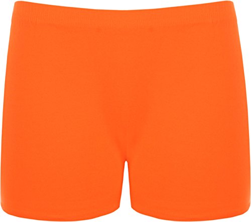 The Celebrity Fashion Damen Gym Yoga Shorts Plain Cycle Sport Fitness Stretch Hot Pants Mini Shorts Gr. 38-40, Neon Orange - Disco Shiny Shorts Gymnastikhose von The Celebrity Fashion